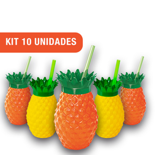 Kit 10 Copos Formato Abacaxi Laranja e Amarelo Com Canudo Festa Tropical Moana em Oferta na Shopee