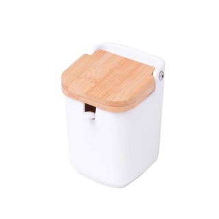 Saleiro de Mesa de Cerâmica com Tampa de bambu e Colher de bambu em Oferta na Shopee
