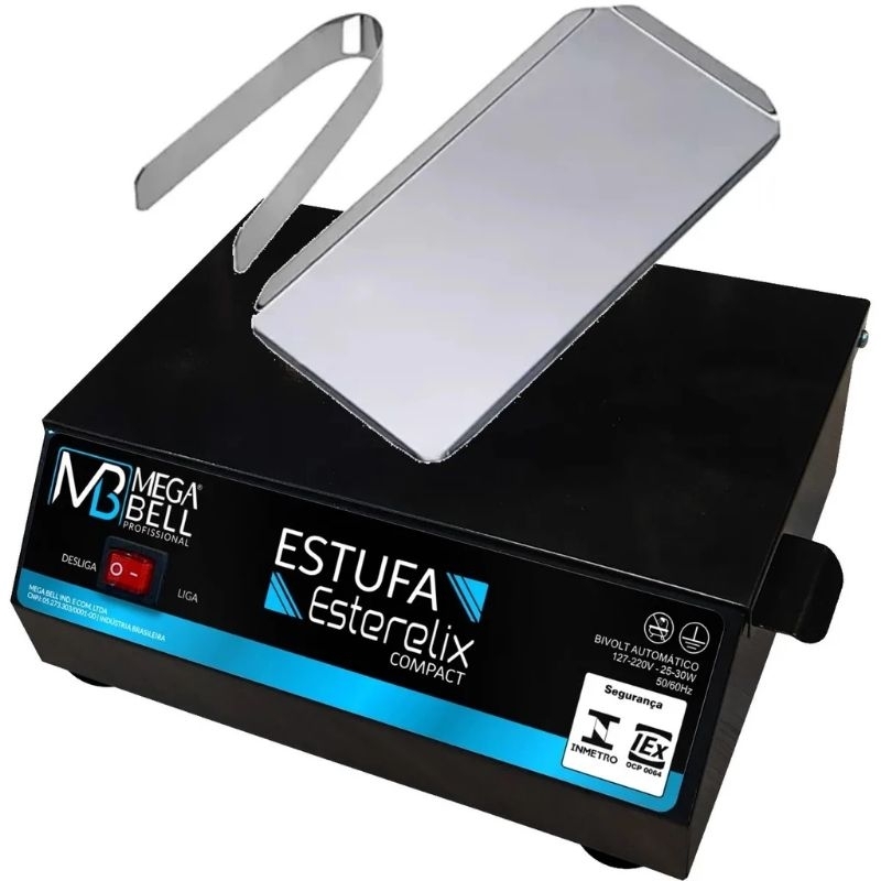 Estufa Esterilizadora para alicates De Unha branco + kit bandeja e pinça Mega Bell