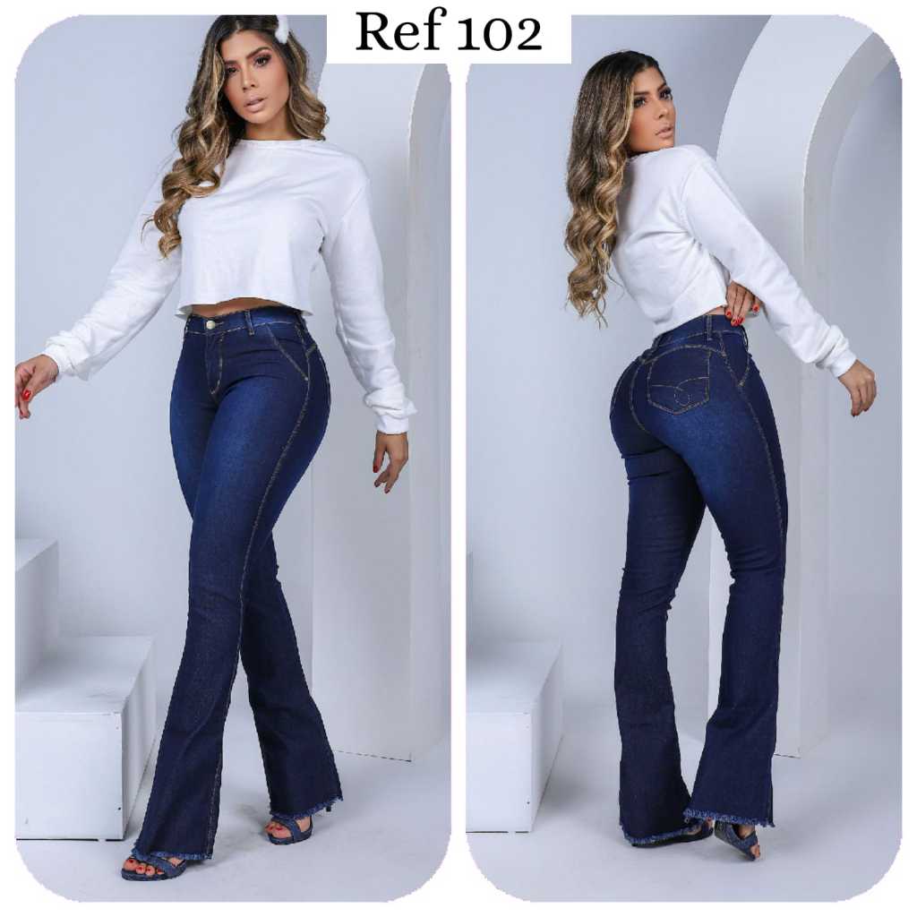 Calças jeans flare feminina cintura alta boca sino com lycra  efeito empina bumbum Premium...