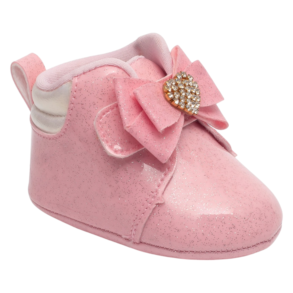 Bota Bebê Menina Glitter Laço Festa Mini Diva Baby Kids Pimpolho Fácil De Calçar Confortável Inverno Regulável Moda