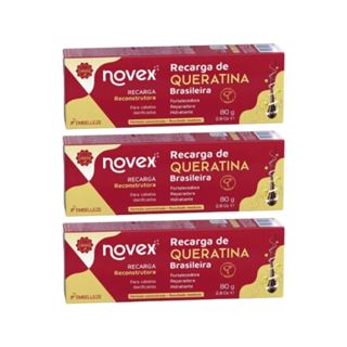 Kit com 3 Recarga de Queratina 80gr - Tratamento para Cabelos com Proteção e Brilho - Novex em Oferta na Shopee