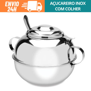 Açucareiro Grande  500g Em Inox Com Colher Para Cozinha Escritório em Oferta na Shopee