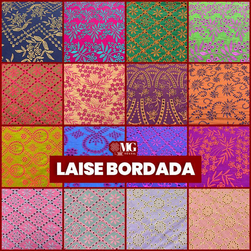 Tecido Leze/Lese/lesie/Laise Bordada Bicolor 100% Algodão no metro!