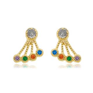 Brinco Leque com Zircônias Coloridas Folheado a Ouro 18k em Oferta na Shopee