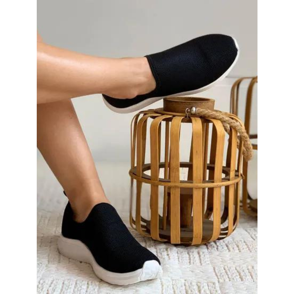Tênis Feminino Meia Calce Fácil Slip On Leve Flexível Confortável Caminhada Academia Casual