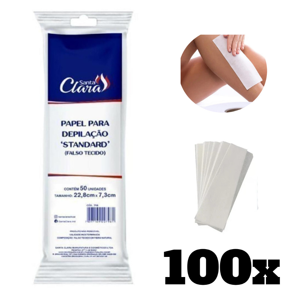 Papel Para Depilação TNT Fibra Natural 100 Unidade Santa Clara Falso Tecido 22,8x7,3 em Oferta na Shopee