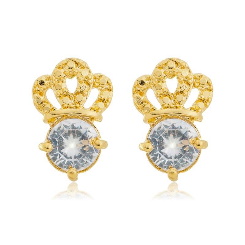 Brinco Feminino Coroa com Zircônia Folheado a Ouro 18k