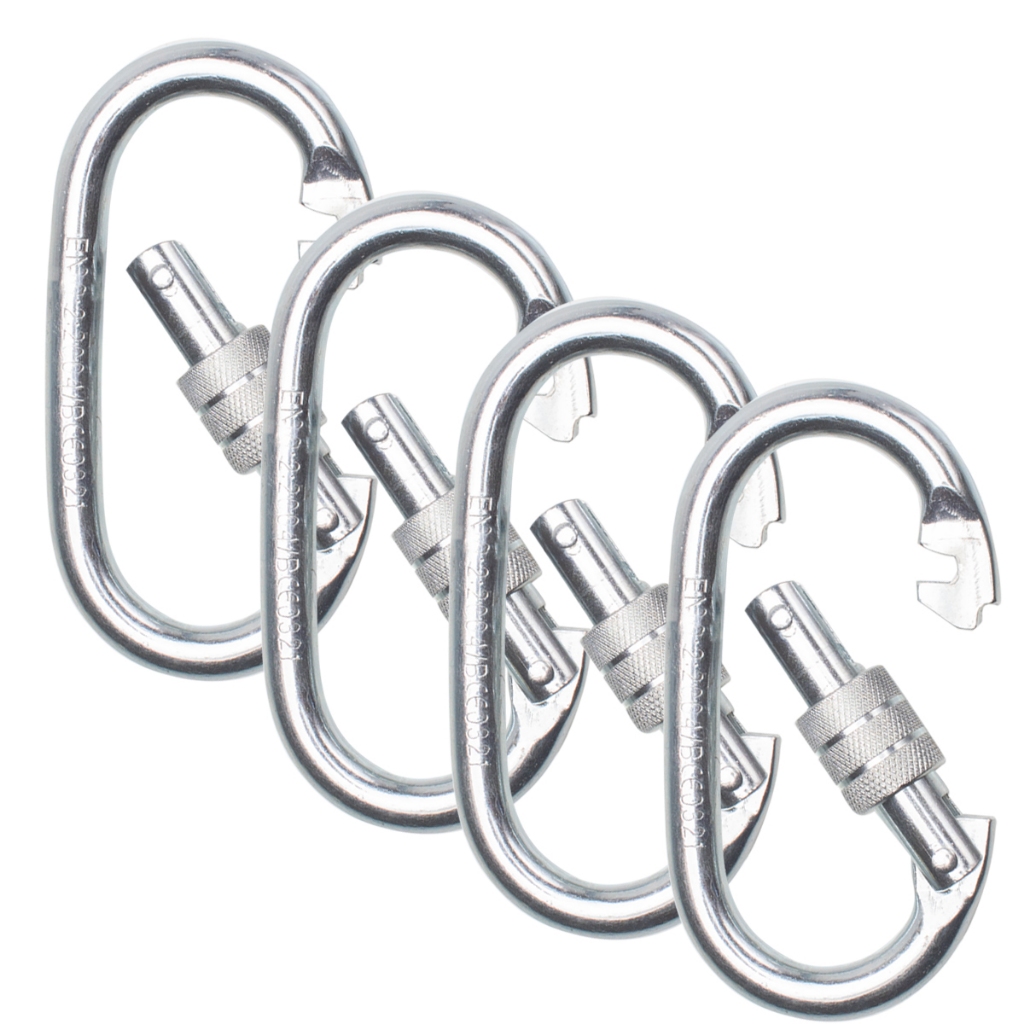 Kit Mosquetão Aço Oval com Rosca 3kN 300kg Trava Segurança Resistente 4 ou 8 Unidades