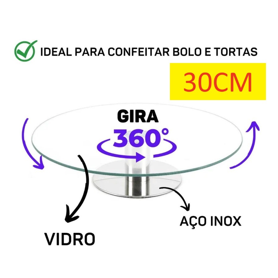 Plataforma  Giratoria  Bailarina Confeitar Vidro 30cm Com Base Bolo