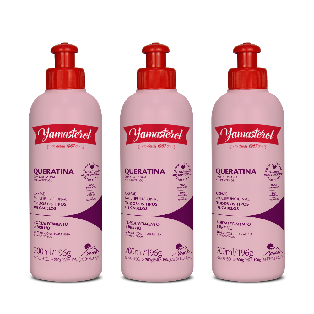 Creme Multifuncional Yamasterol Queratina 200g  Yamá (Kit C/03) - Perfumaria em Casa