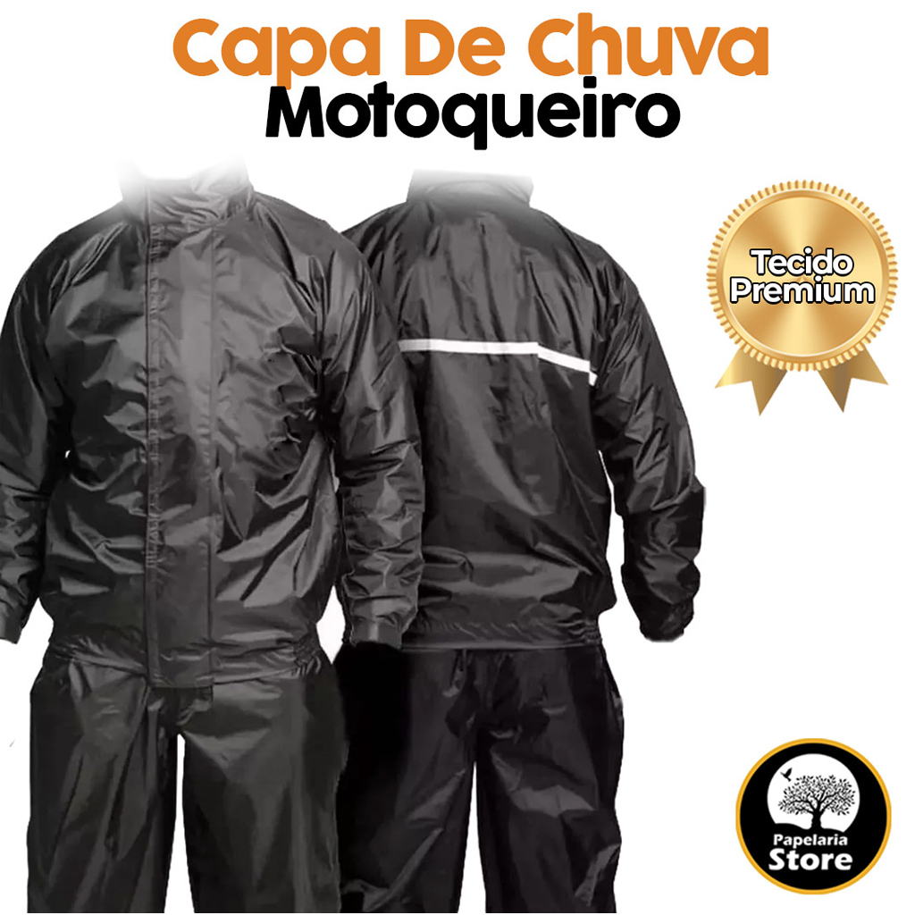 Capa de Chuva Com Capuz Conjunto Completo Motoqueiro Adulta Masculino Feminina Faixa Refletiva