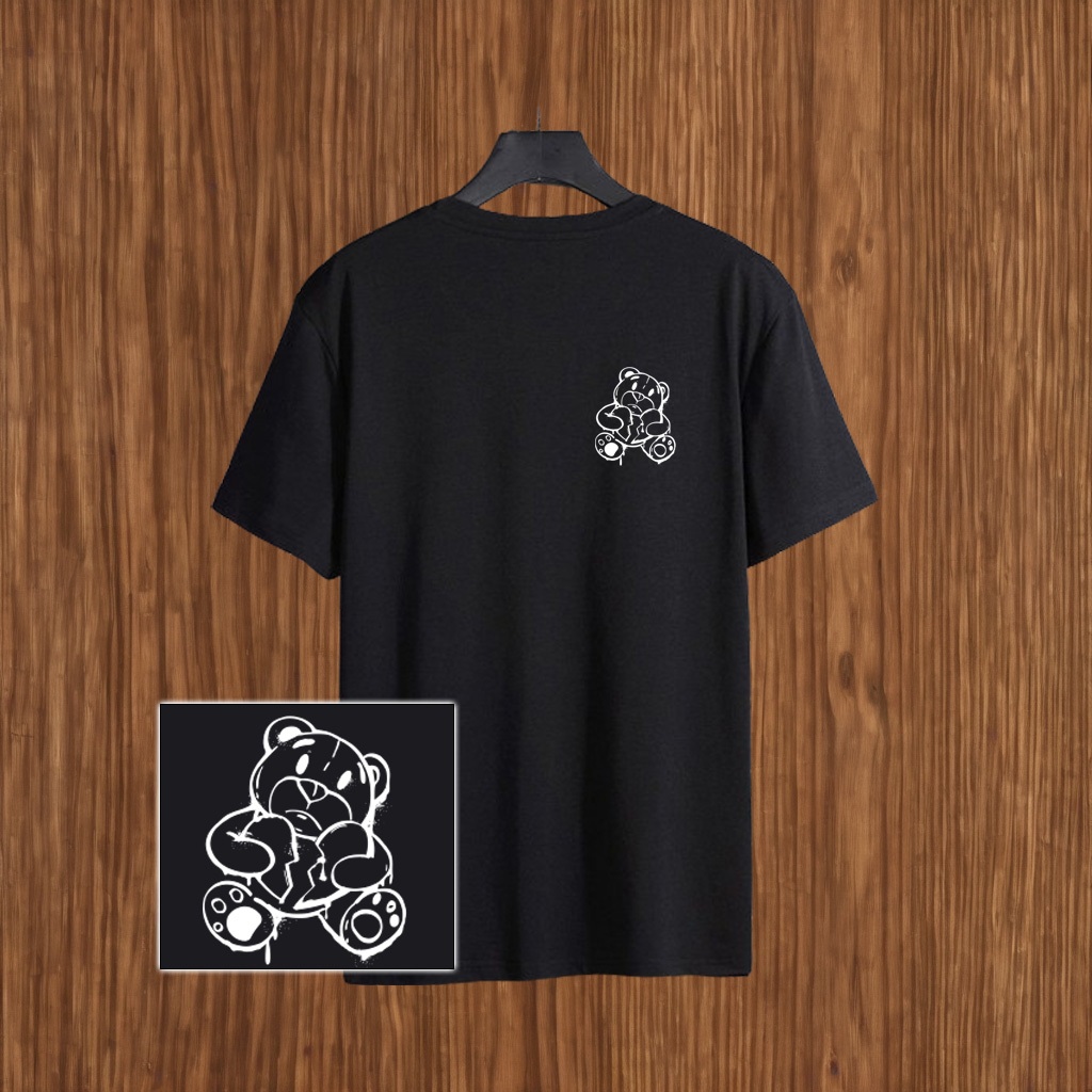 Camisa Camiseta Masculina Basica Urso Coração Partido Swag Blusa Streetwear 100% algodão 30.1