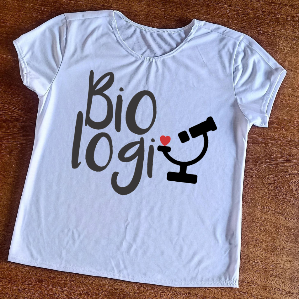 Camiseta de Biologia com Microscópio - Baby Look Feminina
