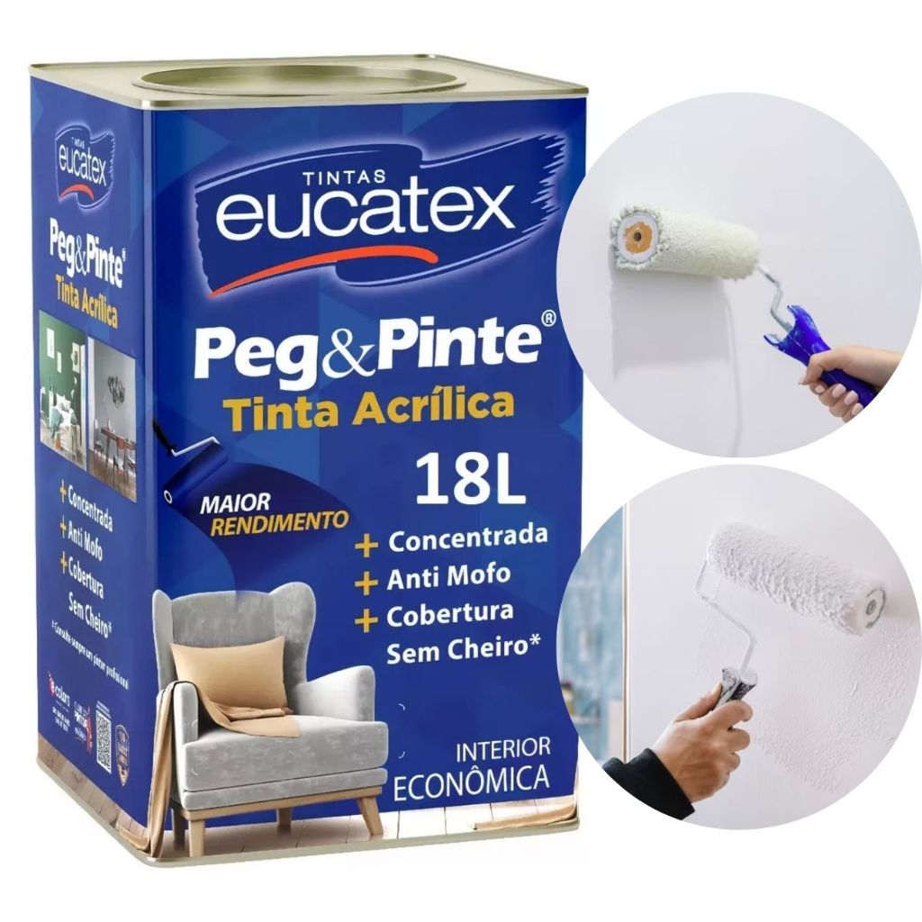 Tinta Eucatex Acrilica Pintura Parede de Interiores Peg E Pinte 18l Cores em Oferta na Shopee
