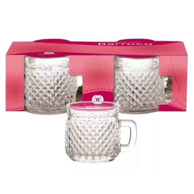 Jogo 4 Xicaras Barroco Café Chá Vidro Pequena 65ml Casa Cozinha Decoração Cantinho do Café Cristaleira Prática dia a dia Barato Presente Chá de Cozinha