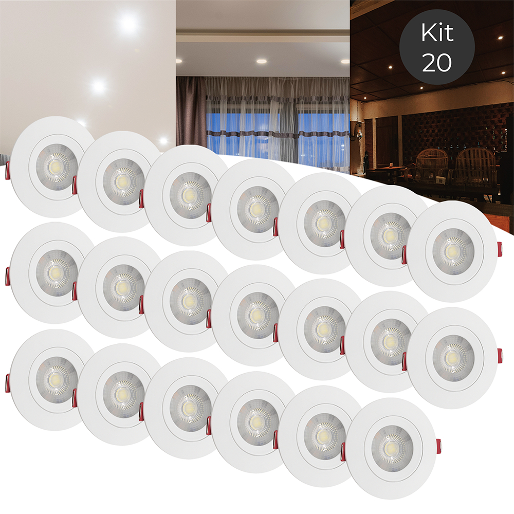 Kit 20 Spot Led 5w Dicroica Direcionavel Redondo Luz Forte em Oferta na Shopee