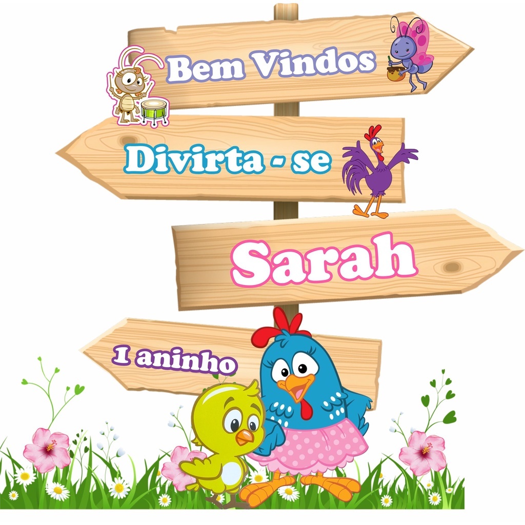 1 DISPLAY PLACA SETA GALINHA PINTADINHA ROSA PERSONALIZADO MDF TOTEN