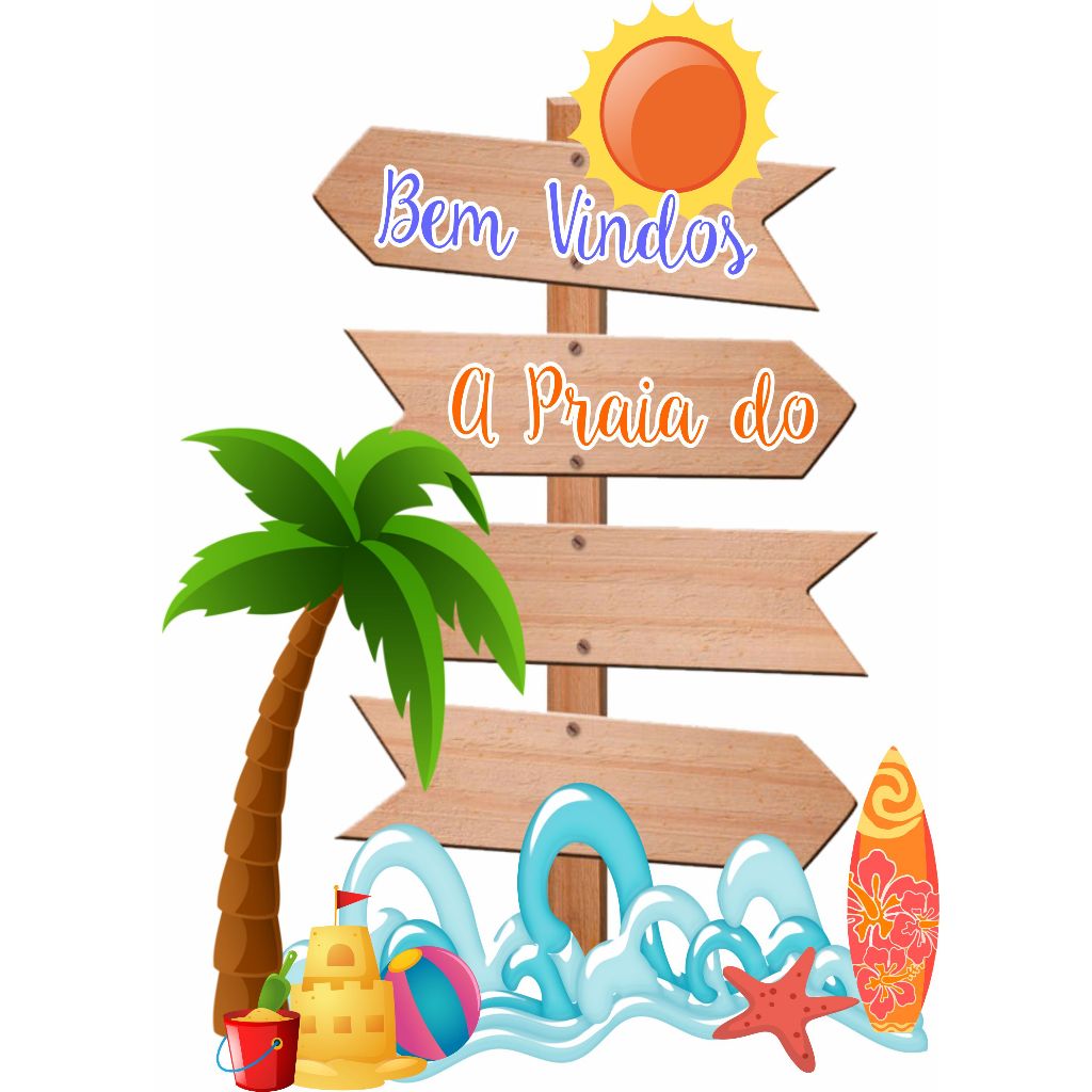 1 DISPLAY PLACA SETA PRAIA PERSONALIZADO NOME E IDADE MDF TOTEN FESTA