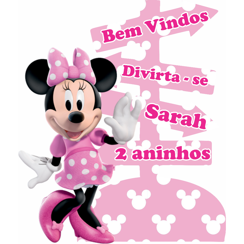 1 DISPLAY PLACA SETA MINNIE ROSA PERSONALIZADO MDF TOTEN FESTA