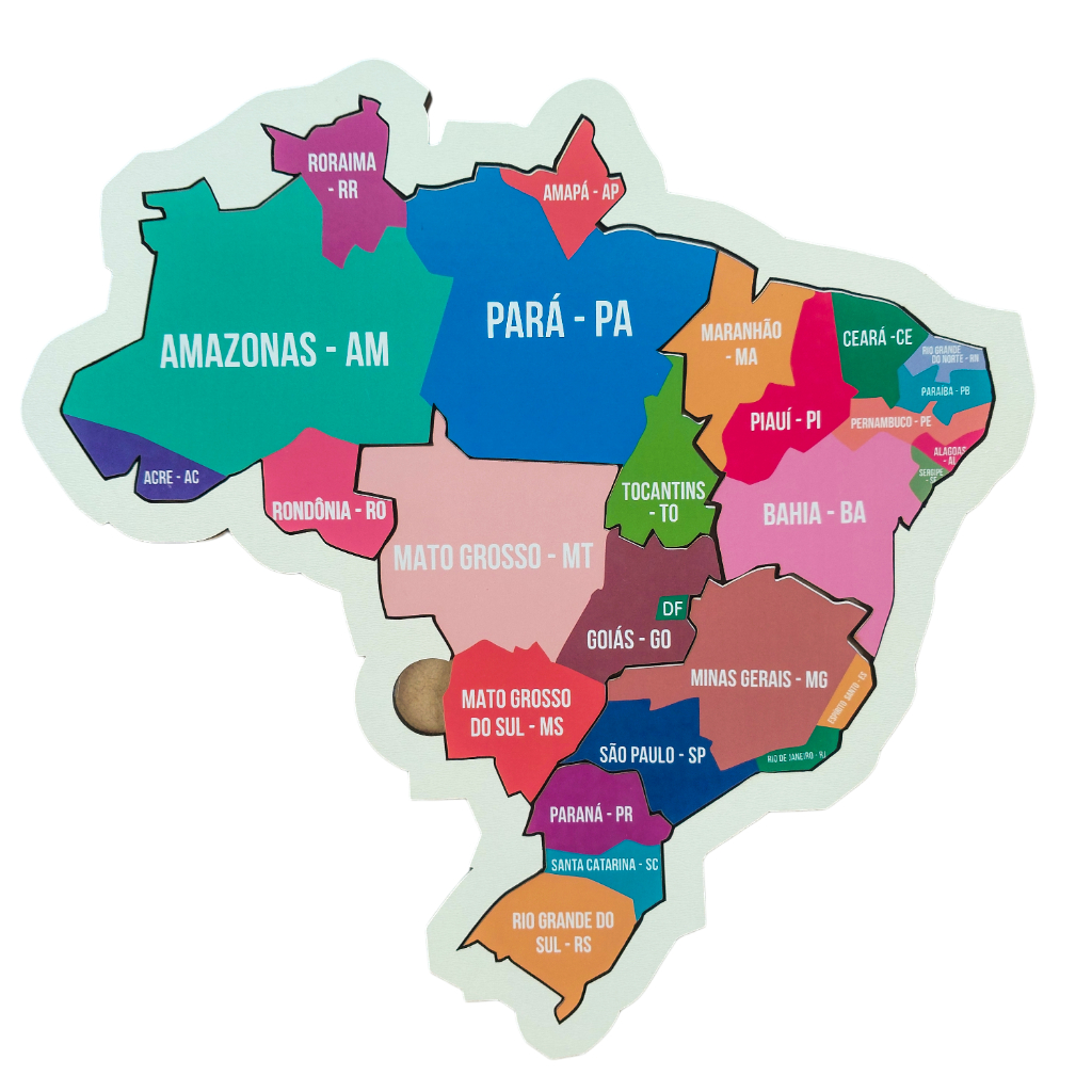 Quebra Cabeça Mapa Brasil Regiões Madeira 5 Peças Educativo