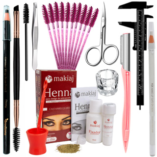 Kit Sobrancelha Profissional Henna makiaj Navalha paquimetro tesoura pincel dappen lápis d...