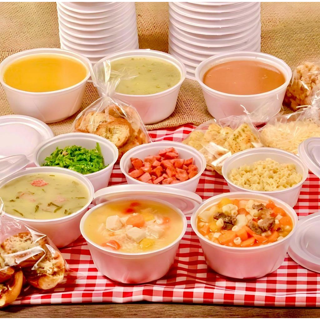 Kit Combo Pote (Cumbuca) Termico (Isopor) 300ml/500ml + Colher Descartável - Ideal Para Festa Junina