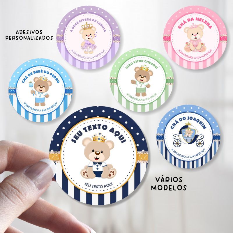 Adesivo Ursinho Principe Personalizado para Cha de Bebe Aniversario Lembrancinha Ursinha Princesa