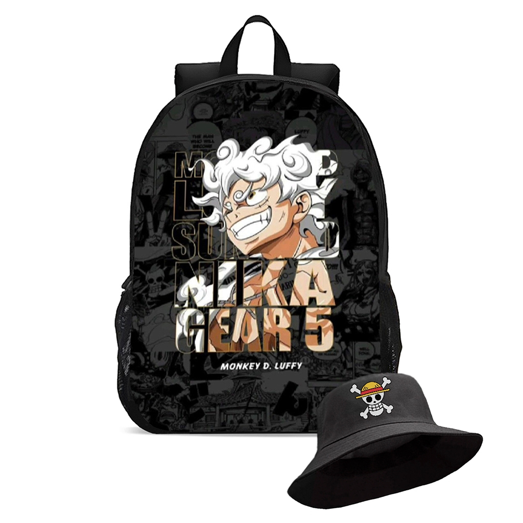 Mochila Escolar Infantil e chapéu boné bucket Monkey d. Luffy anime promoção