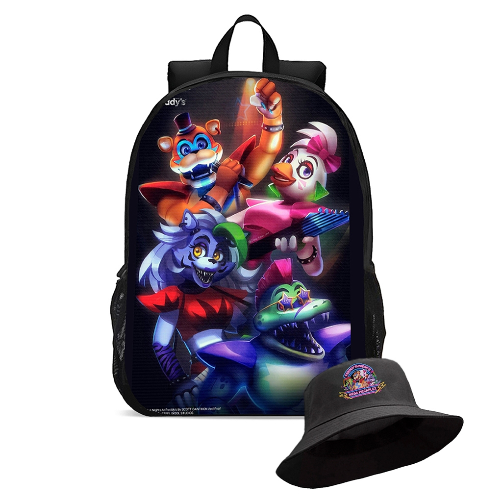 Mochila Escolar Infantil e chapéu boné bucket FNAF Five Nights at Freddy's ppromoção