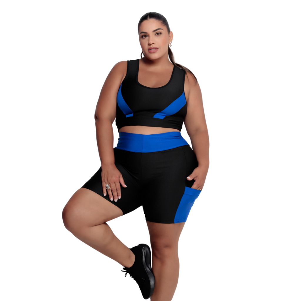 Conjunto de academia Short com bolso + Top Plus Size G ao EXGG Fitness Feminino Modelo Curves em Oferta na Shopee