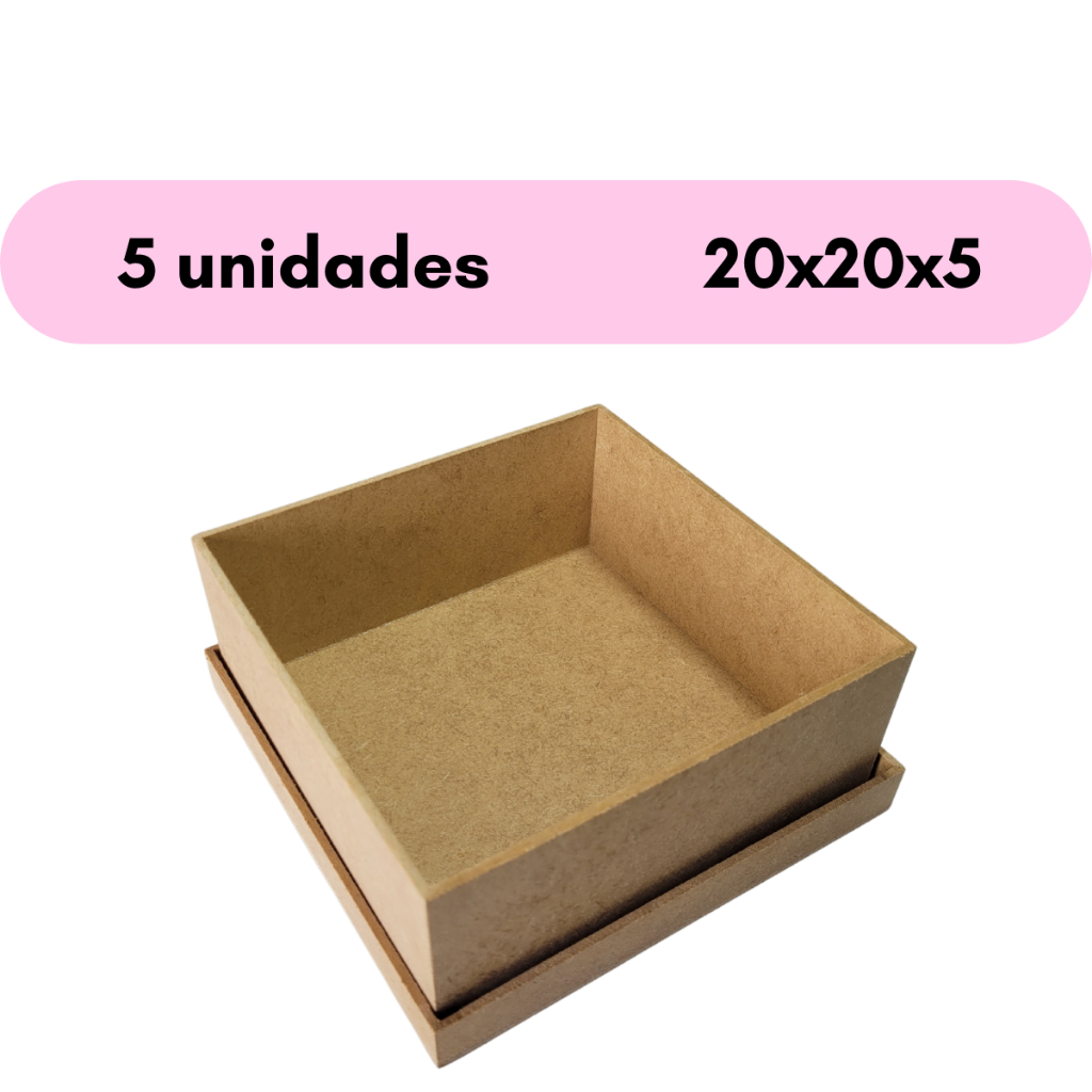 5 caixas 20x20x5 com tampa em mdf cru em Oferta na Shopee