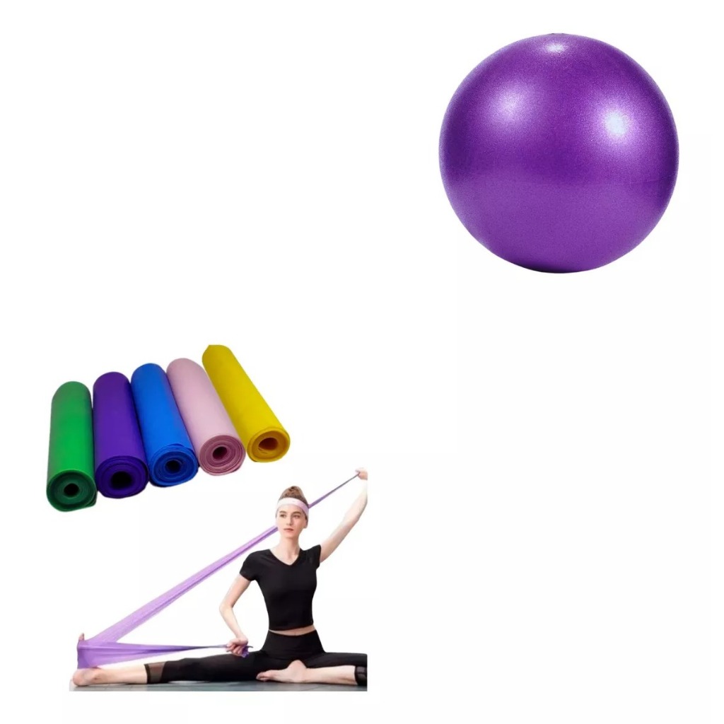 Kit Bola yoga Pilates Pequena 25cm Fisio + Faixa Elástica 150cm