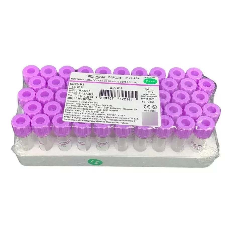 Microtubo Tubo De Coleta Sangue Edta K2 0,5ml 10x45mm 50und