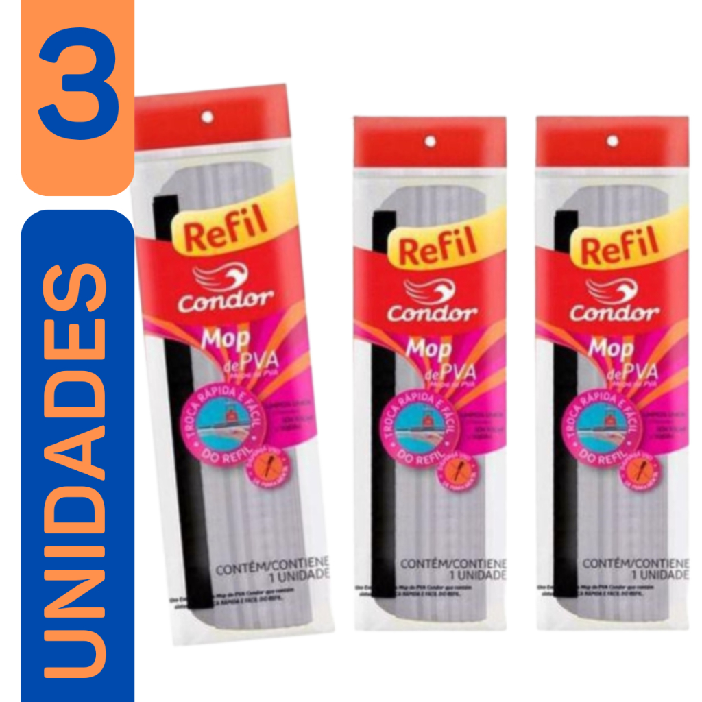 Kit Refil Mop Americano De Torcer 3 Unidades PVA Condor Esfregão