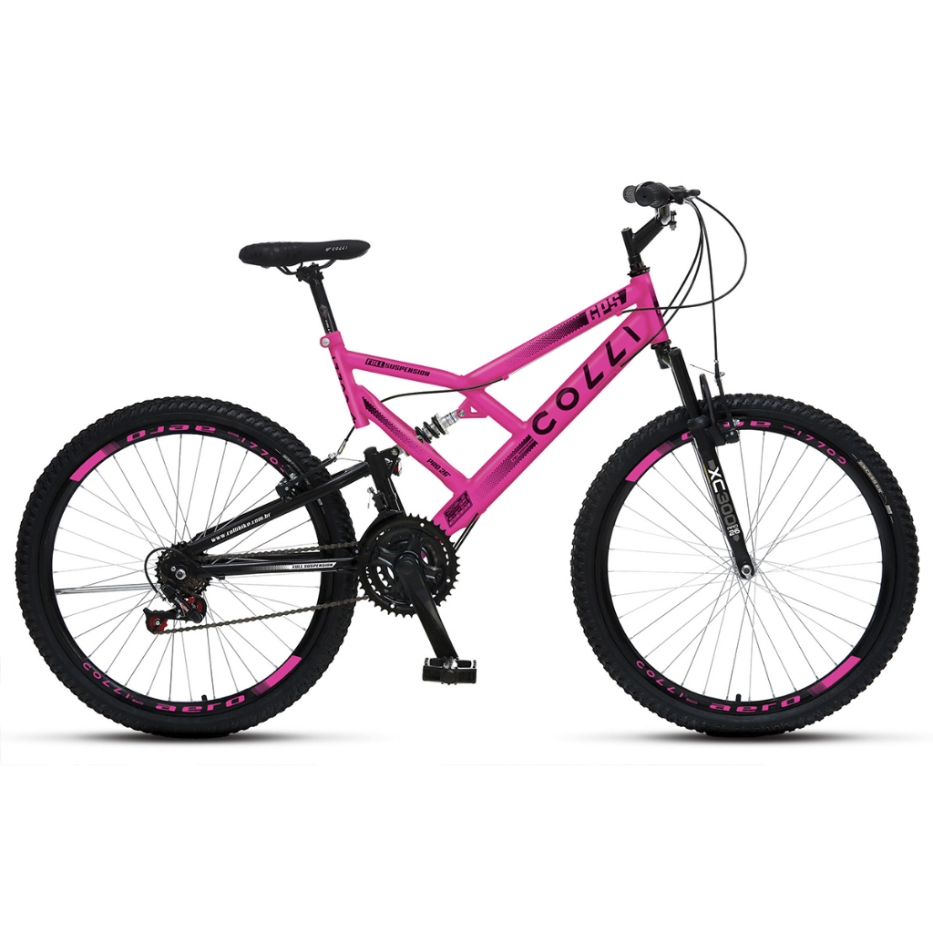 Bicicleta Feminina Gps Aro 26 Colli Pink 21v Dupla Suspensão