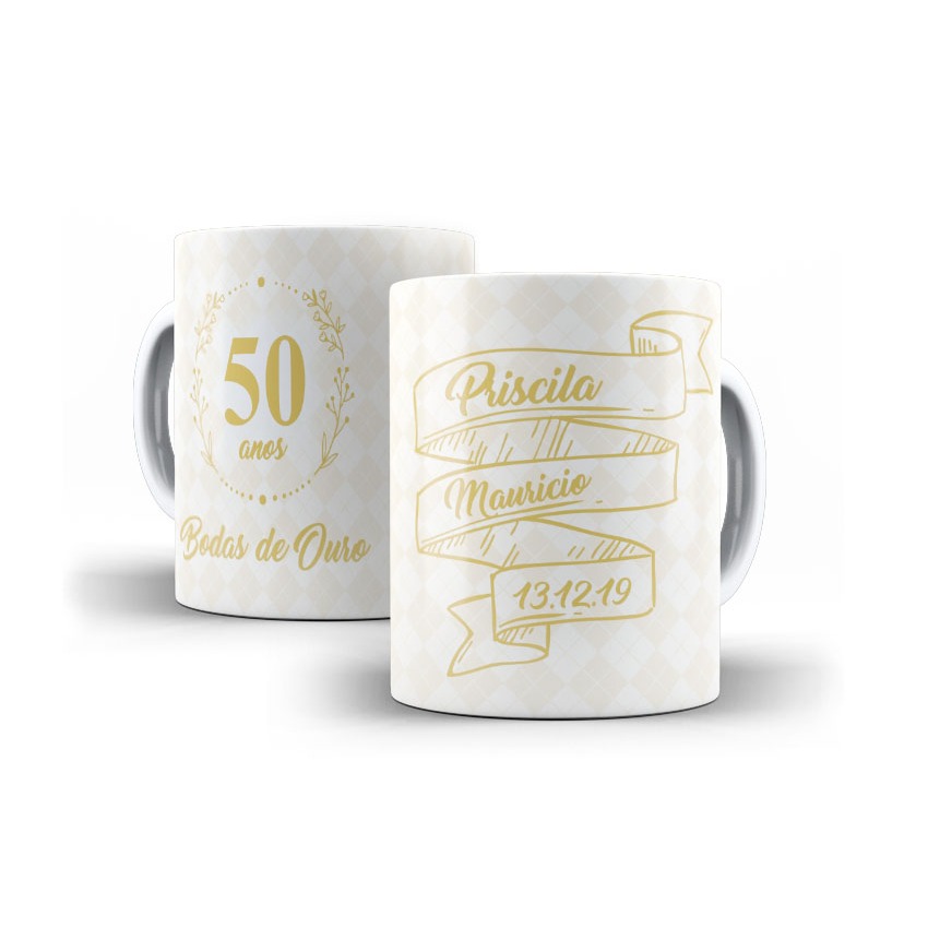 Caneca de Porcelana - Bodas de Ouro - Bodas de Casamento - Presente #5