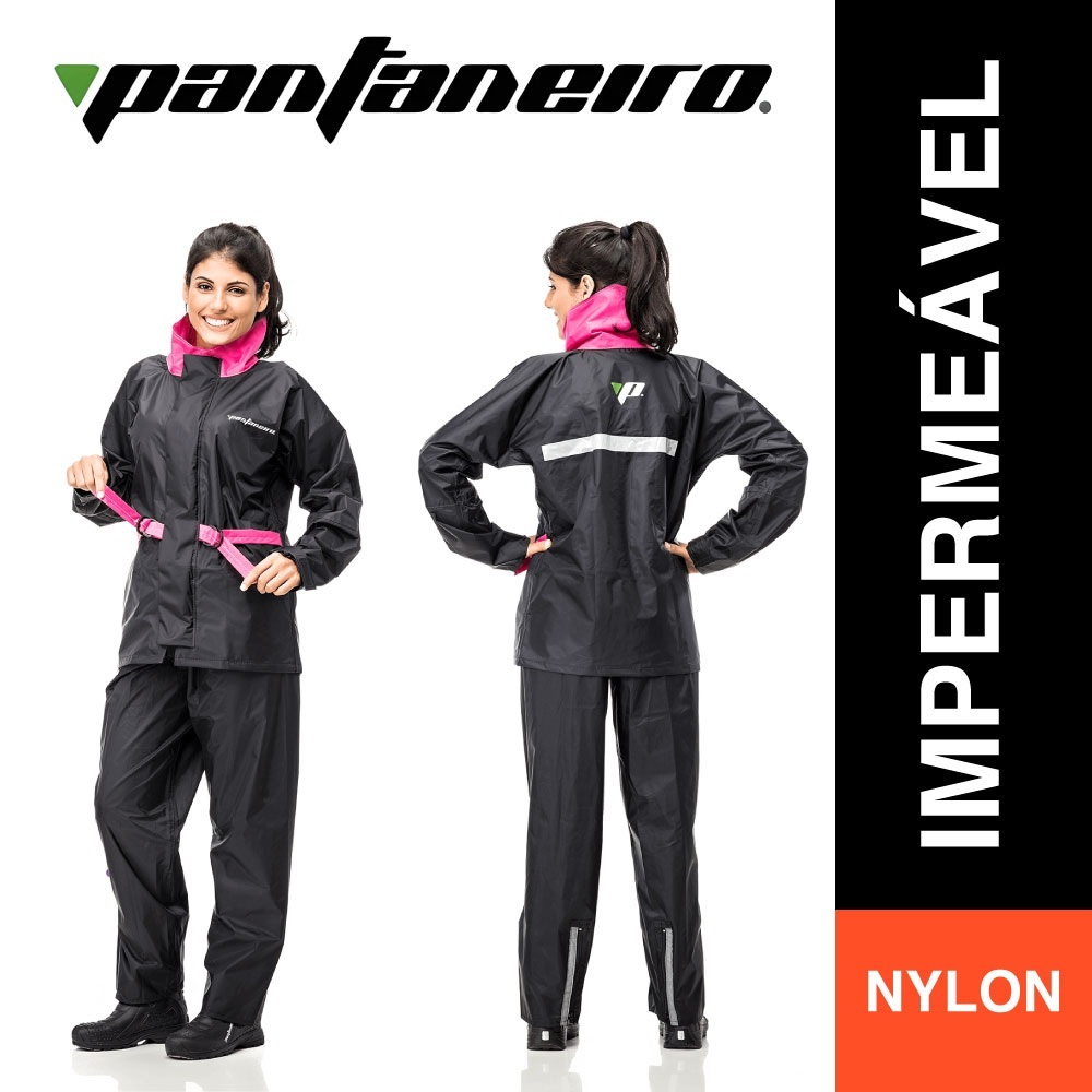 Capa De Chuva Motoqueira Feminina Nylon Pantaneiro Gola Rosa