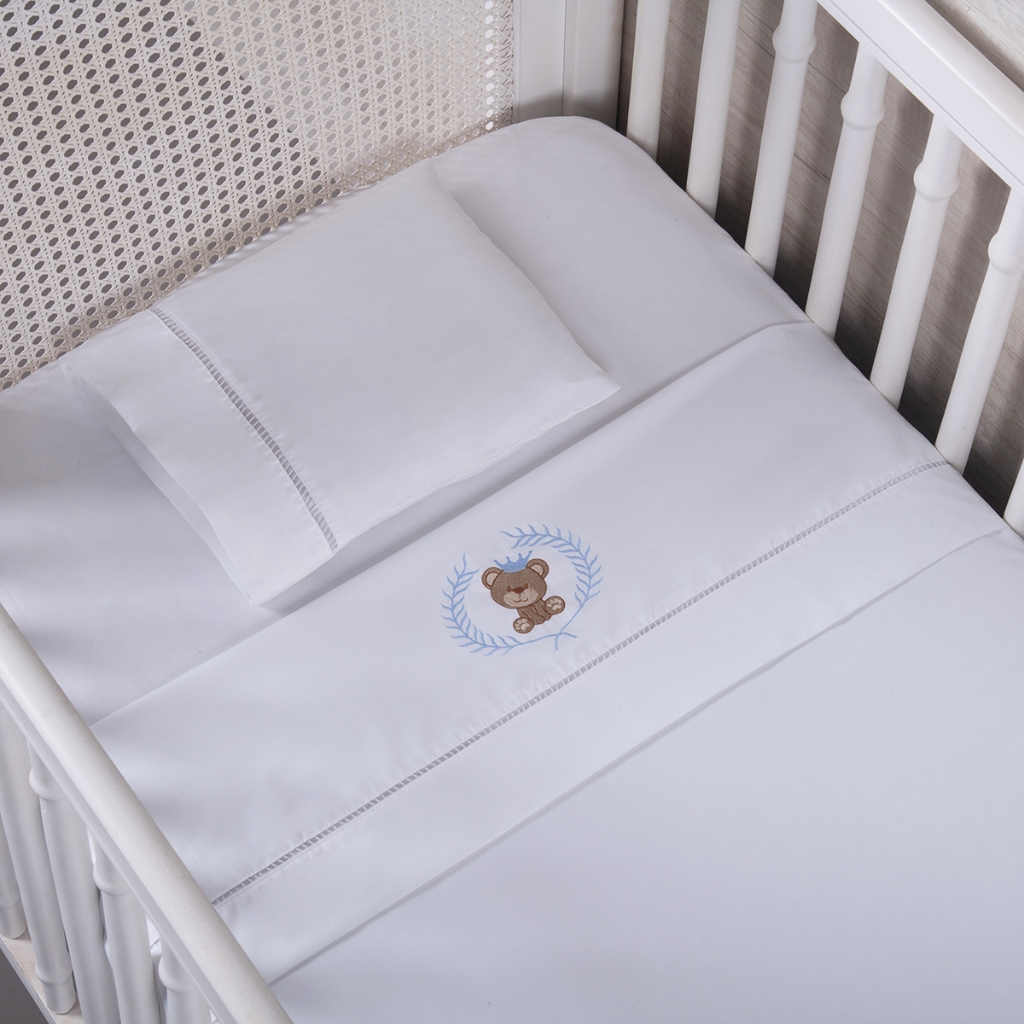 Lençol Berço Avulso Teddy Azul 3 Peças Americano Ponto Palito Percal 200 Fios em Oferta na Shopee