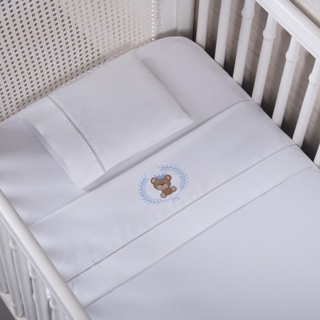 Lençol Berço Avulso Teddy Azul 3 Peças Americano Ponto Palito Percal 200 Fios em Oferta na Shopee