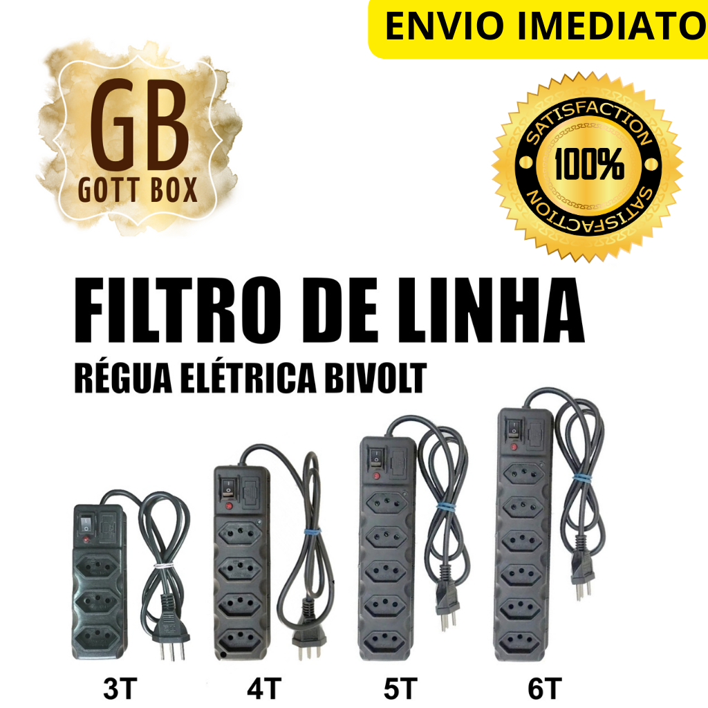 FILTRO DE LINHA RÉGUA DE TOMADAS 6, 5, 4 e 3 tomadas tripolar 10 Amperes com fusível
