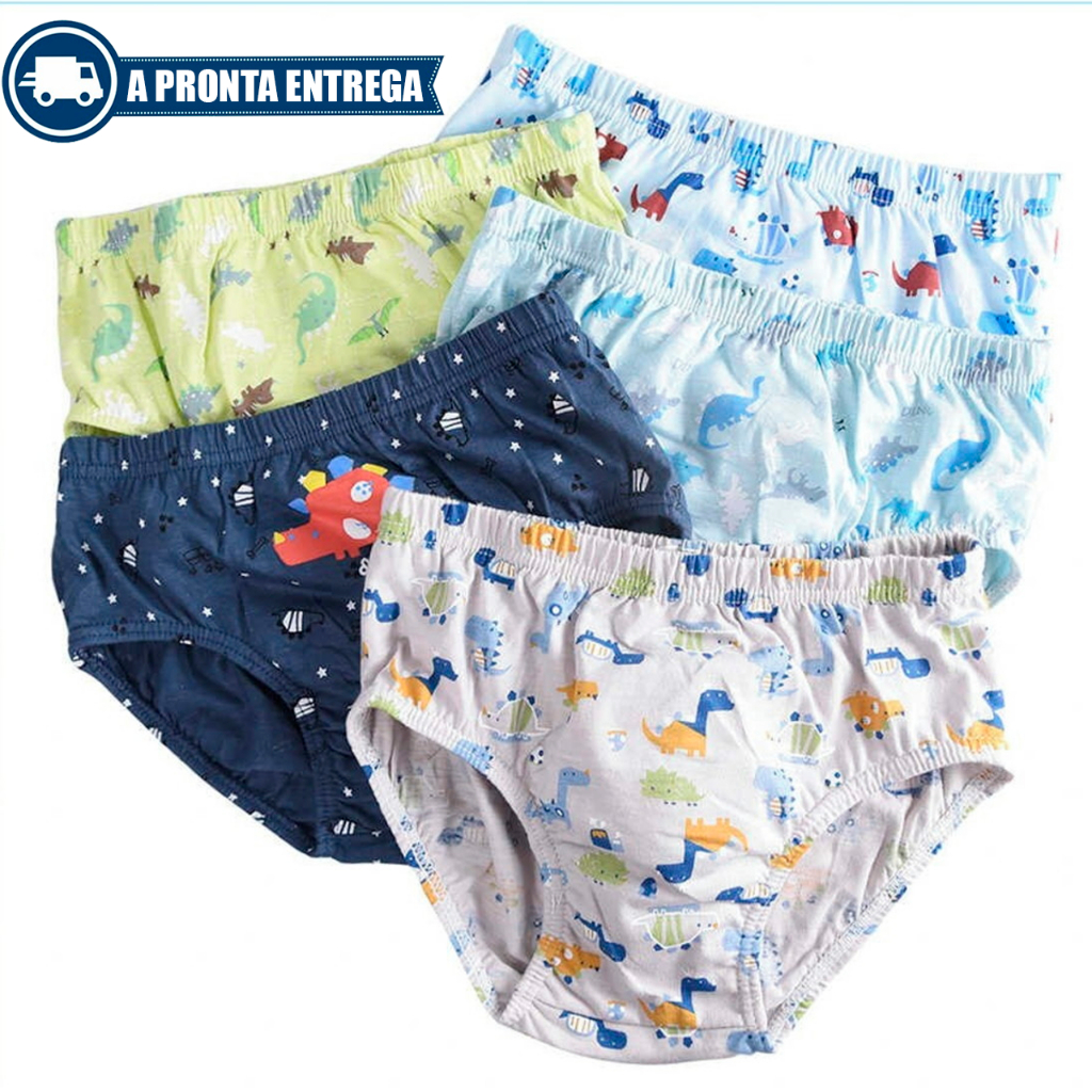 kit Conjunto cueca infantil criança menino algodão com estampa e lisa elástico embutido na cintura em Oferta na Shopee