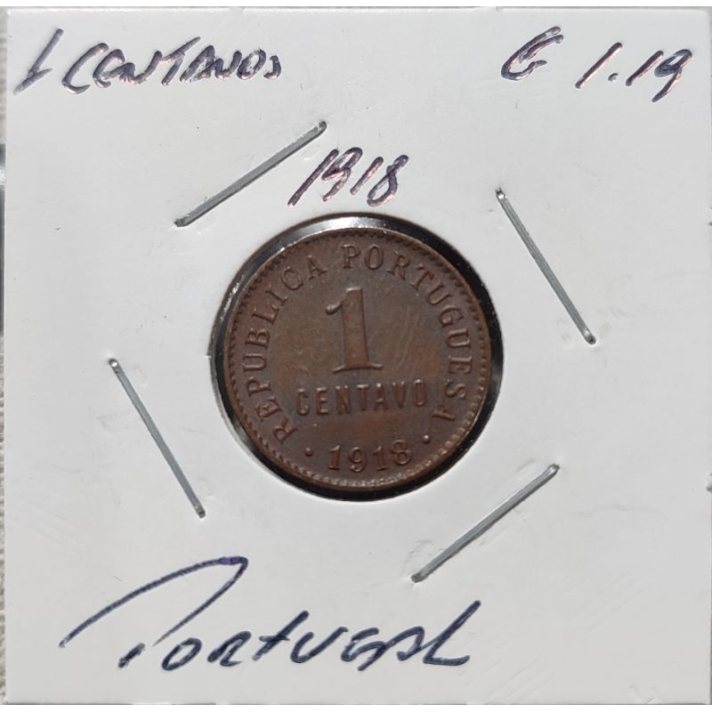 Moeda Portugal 1 centavo 1918