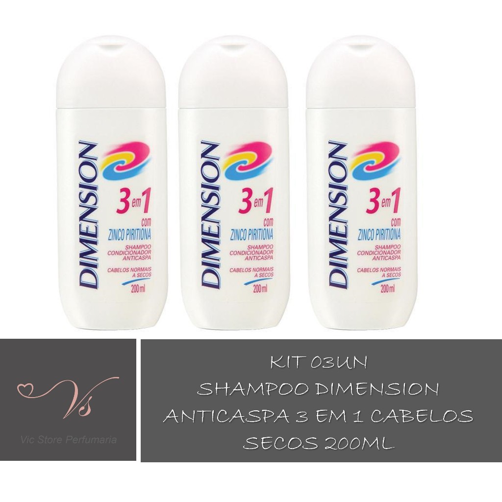 Kit 03un  Shampoo Dimension Anticaspa 3 Em 1 Cabelos Secos 200ml