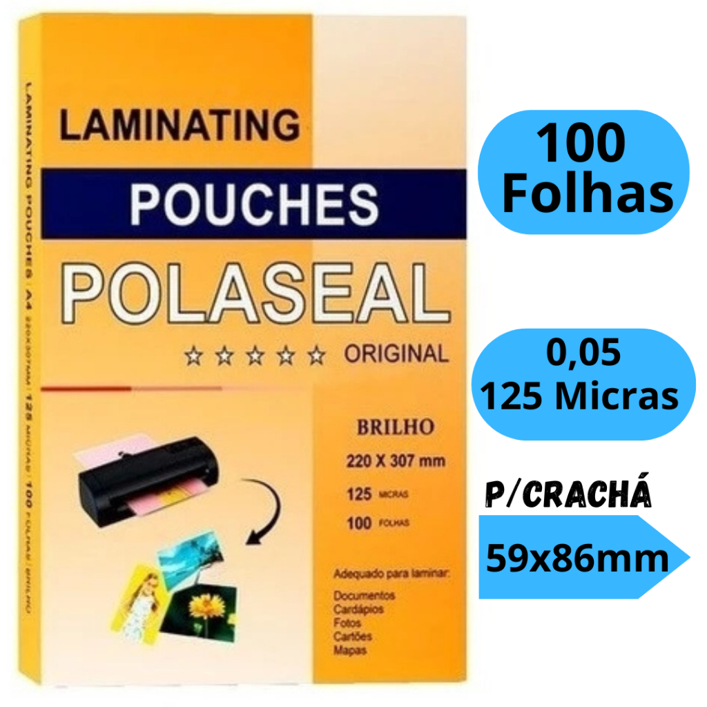 Plástico Polaseal Para Plastificação 100 Folhas 0,05 59x86mm Para Crachá Com Brilho 125 Micras