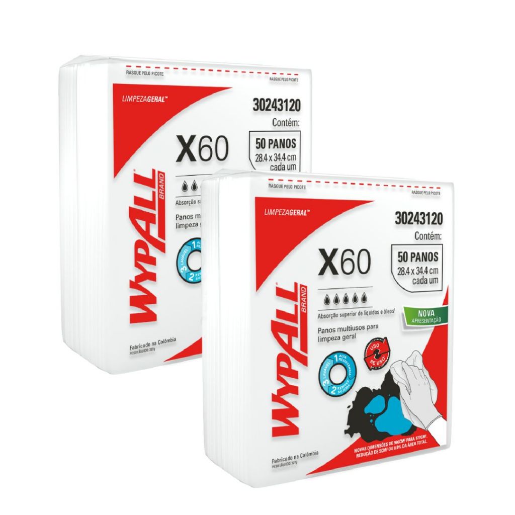 02 Panos Wiper Wypall X60 Quaterfold com 50 unidades