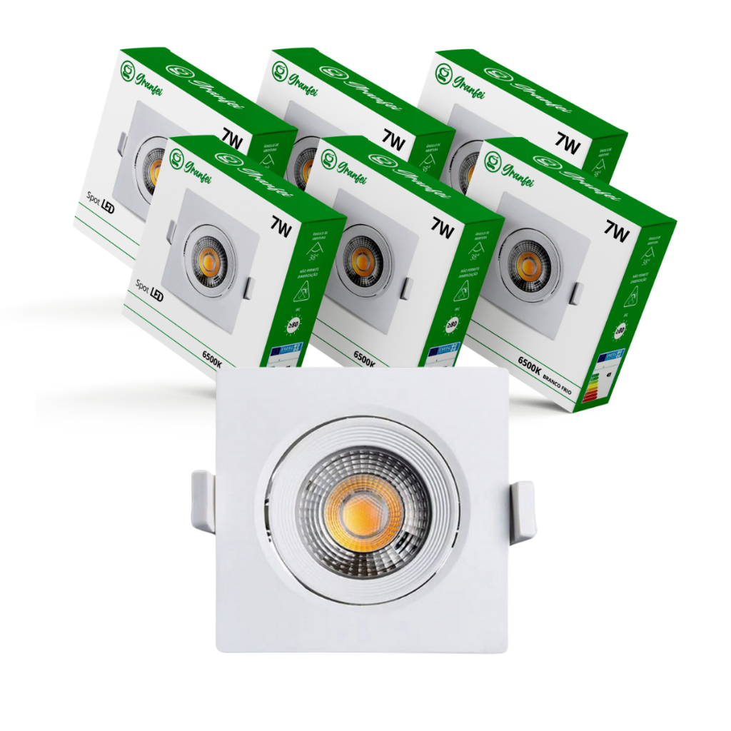 Kit 10 Luminária Led Spot 7W Redondo Quadrado Embutido Branco Frio Quente 3000k 6500k Bivolt
