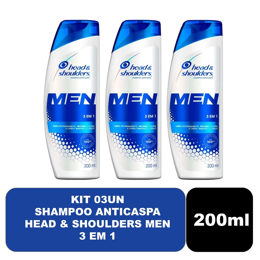 Kit com 03un Shampoo Anticaspa 200ml Head & Shoulders Men 3 em 1
