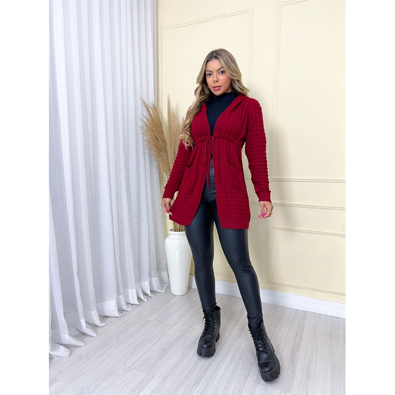 cardigan tricô com #123 capuz para inverno moda feminina