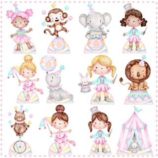 Circo Aquarelado Menina 10 Displays De Festa De 20cm Totens em Oferta na Shopee